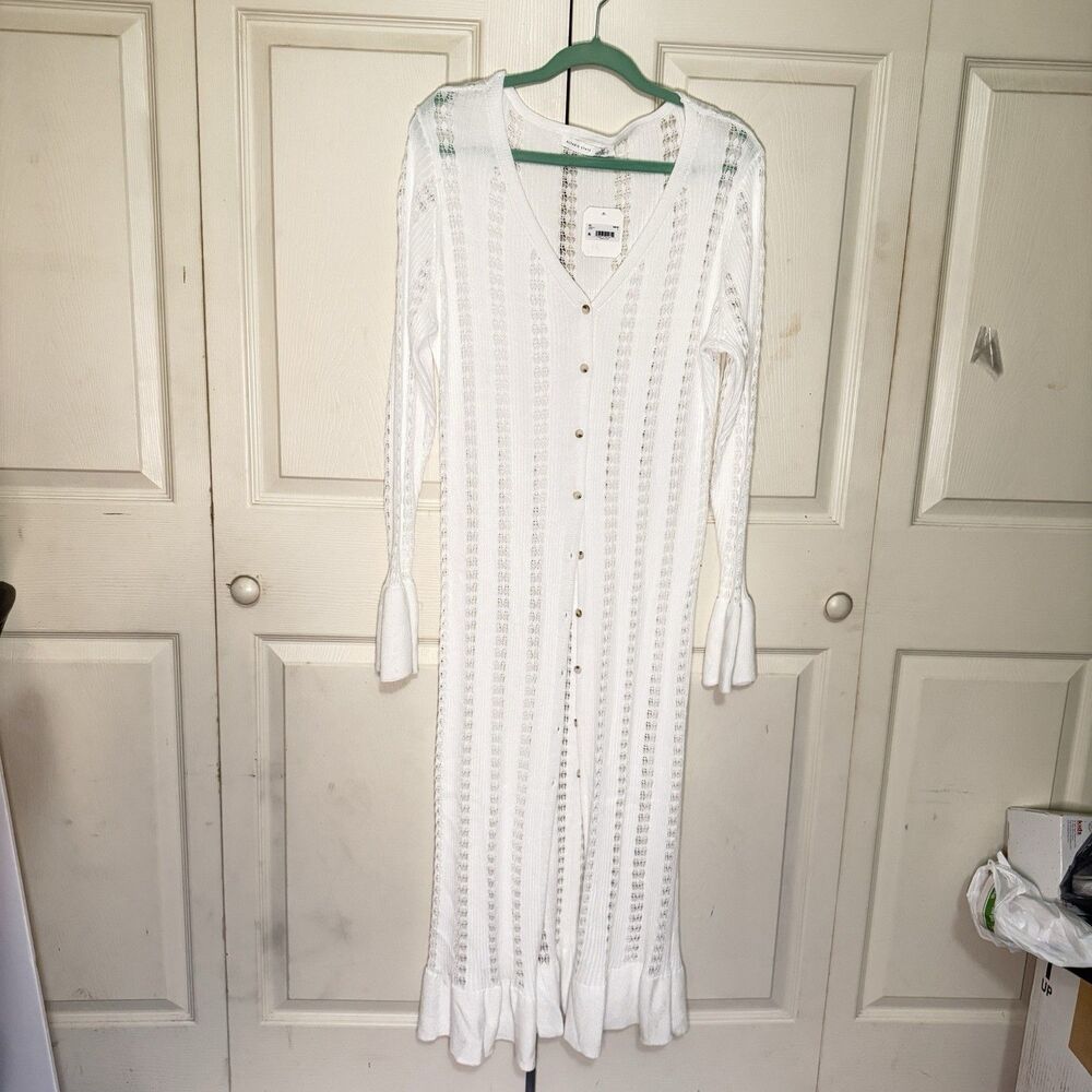 Women's Altar'd State Cardigan White Large Button Front Boho. Cottagecore NWT